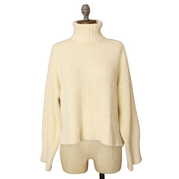 MADEWELL Wide Rib Turtleneck Sweater S Antique Cream Cable Knit Long Sleeve B88 - Picture 2 of 6